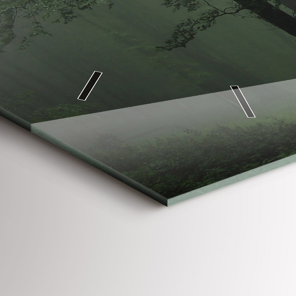 Ceas orizontale de perete din sticlă Pădure cețoasă dimineața