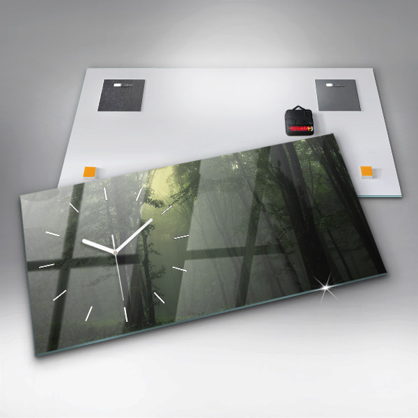 Ceas orizontale de perete din sticlă Pădure cețoasă dimineața