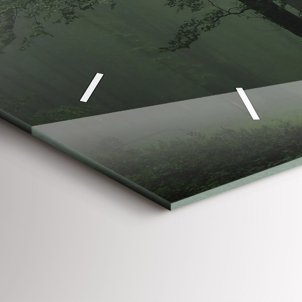 Ceas orizontale de perete din sticlă Pădure cețoasă dimineața