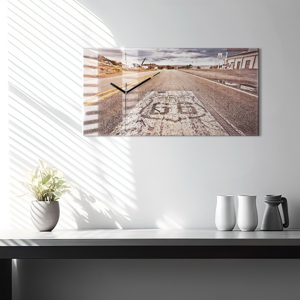 Ceas orizontale de perete din sticlă Route 66 SUA