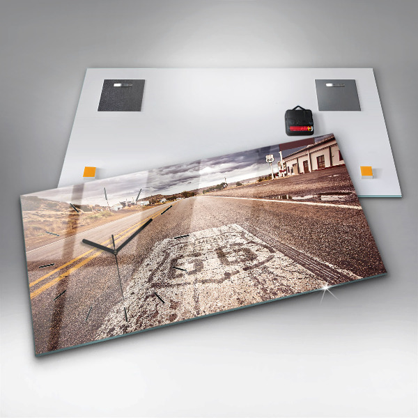 Ceas orizontale de perete din sticlă Route 66 SUA