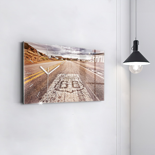 Ceas orizontale de perete din sticlă Route 66 SUA
