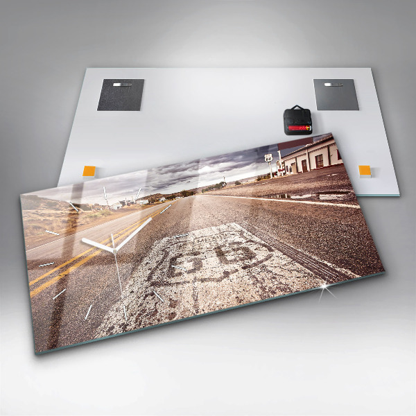 Ceas orizontale de perete din sticlă Route 66 SUA