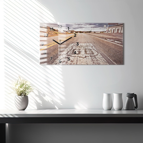 Ceas orizontale de perete din sticlă Route 66 SUA