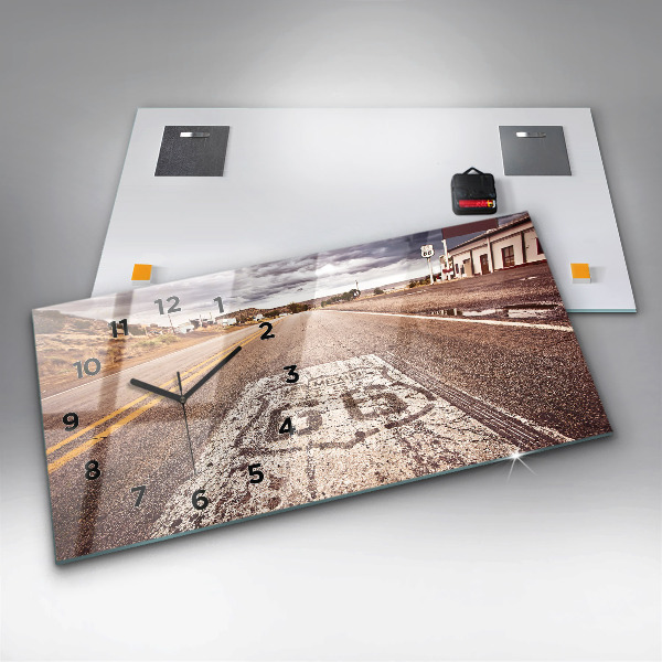Ceas orizontale de perete din sticlă Route 66 SUA