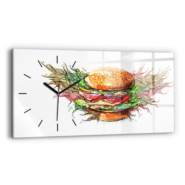 Ceas orizontale de perete din sticlă Burger cu brânză XXL