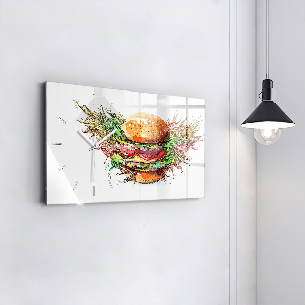 Ceas orizontale de perete din sticlă Burger cu brânză XXL