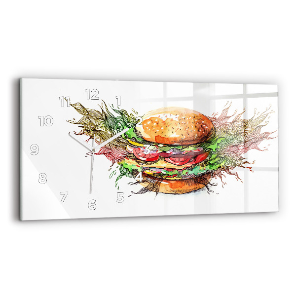 Ceas orizontale de perete din sticlă Burger cu brânză XXL