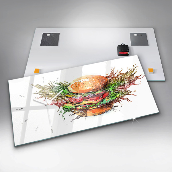 Ceas orizontale de perete din sticlă Burger cu brânză XXL