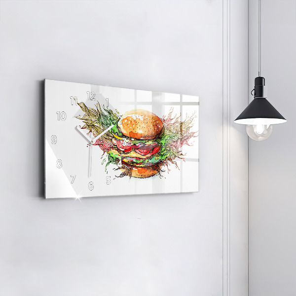 Ceas orizontale de perete din sticlă Burger cu brânză XXL