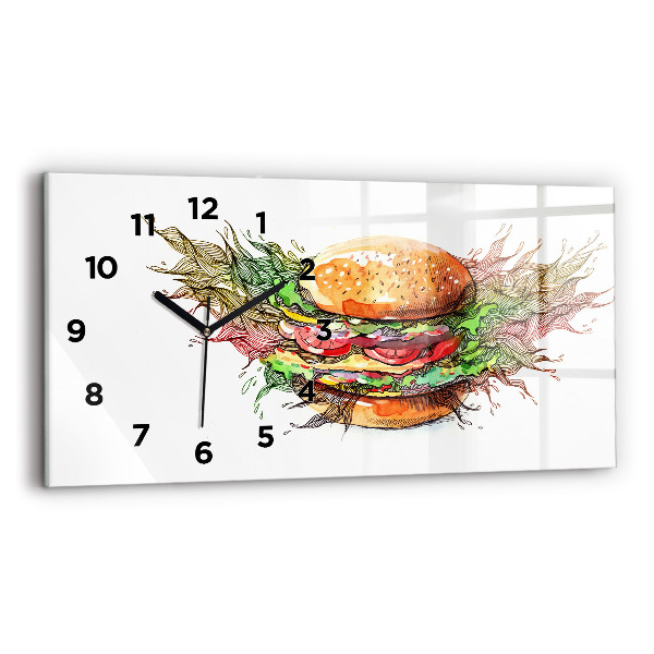 Ceas orizontale de perete din sticlă Burger cu brânză XXL