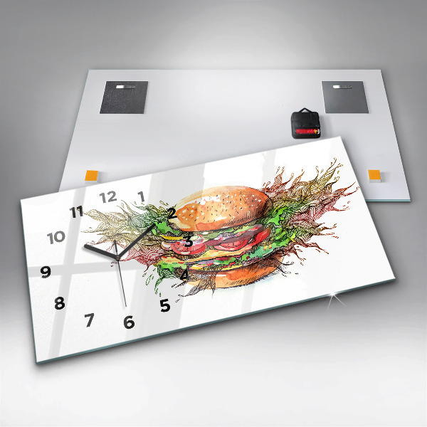 Ceas orizontale de perete din sticlă Burger cu brânză XXL