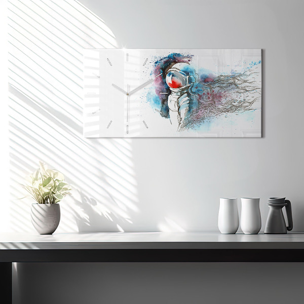 Ceas orizontale de perete din sticlă Abstracția astronauților