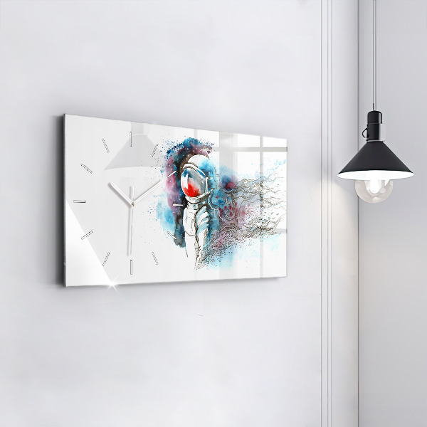 Ceas orizontale de perete din sticlă Abstracția astronauților