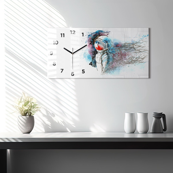 Ceas orizontale de perete din sticlă Abstracția astronauților