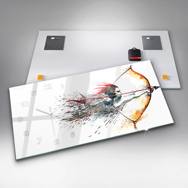 Ceas orizontale de perete din sticlă Un războinic în timpul vânătorii