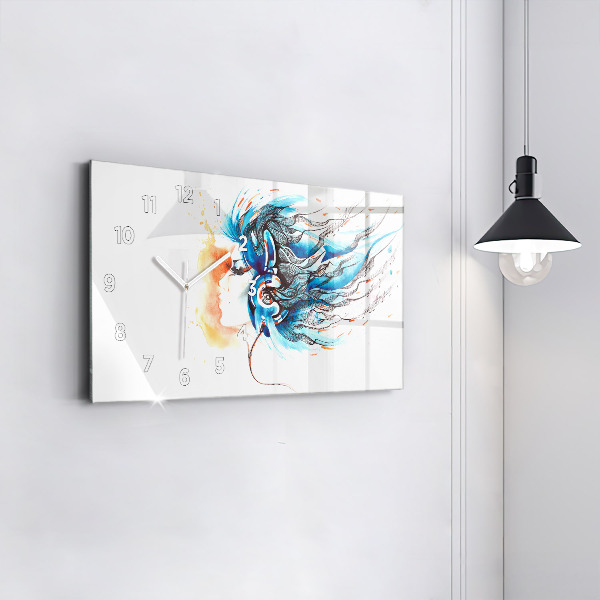 Ceas orizontale de perete din sticlă Ilustrație pentru căști