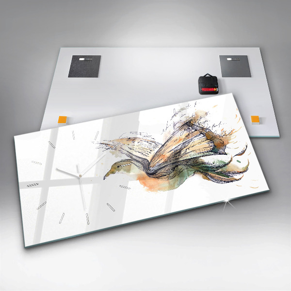 Ceas orizontale de perete din sticlă Cartea cu păsări