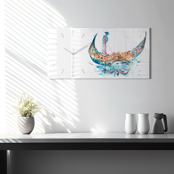 Ceas orizontale de perete din sticlă Italia - Gondola venețiană