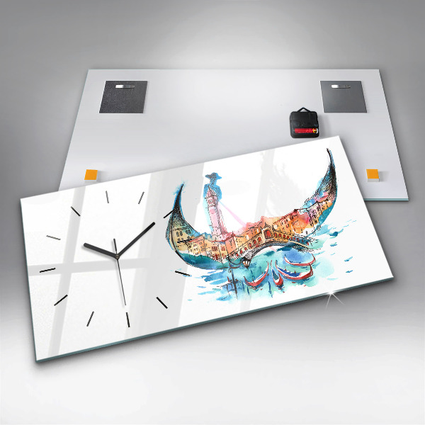Ceas orizontale de perete din sticlă Italia - Gondola venețiană