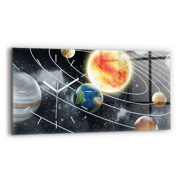 Ceas orizontale de perete din sticlă Sistemul solar