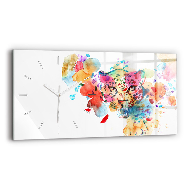 Ceas orizontale de perete din sticlă Pisica sălbatică abstractă