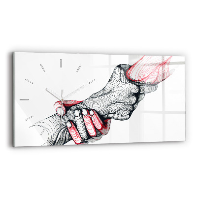 Ceas orizontale de perete din sticlă Ținându-se de mână