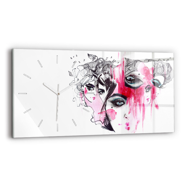 Ceas orizontale de perete din sticlă Abstracție cu multe chipuri