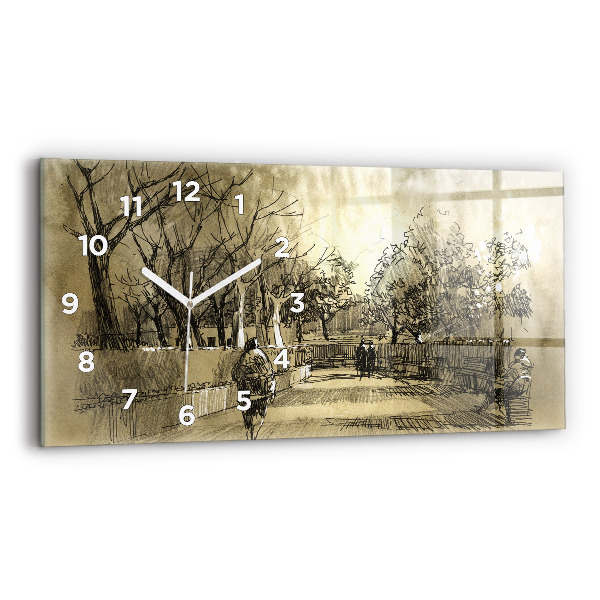 Ceas orizontale de perete din sticlă Parc și copaci în sepia