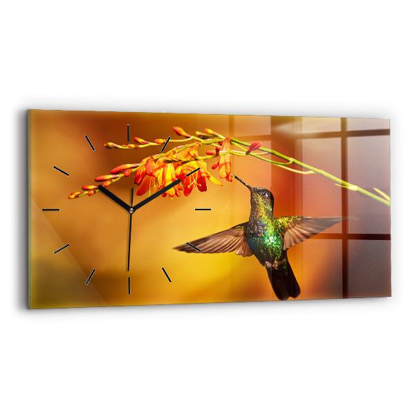 Ceas orizontale de perete din sticlă Pasăre colibri