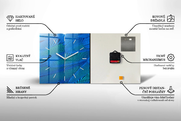 Ceas orizontale de perete din sticlă Mecanism abstract