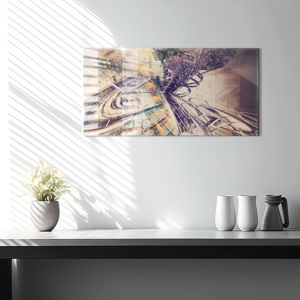 Ceas orizontale de perete din sticlă Mecanism abstract