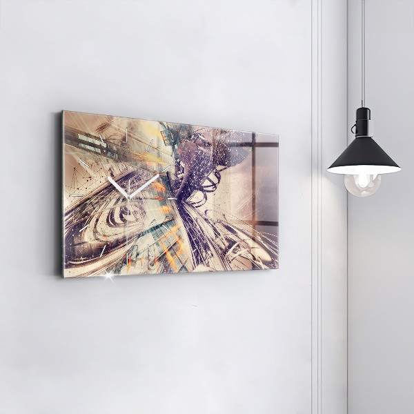 Ceas orizontale de perete din sticlă Mecanism abstract