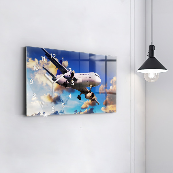 Ceas orizontale de perete din sticlă Cloud Plane