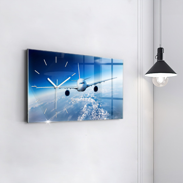Ceas orizontale de perete din sticlă Cloud Plane