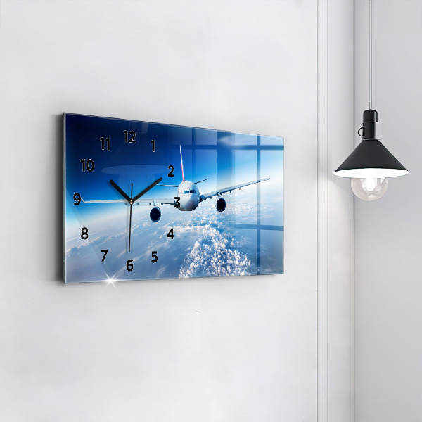 Ceas orizontale de perete din sticlă Cloud Plane