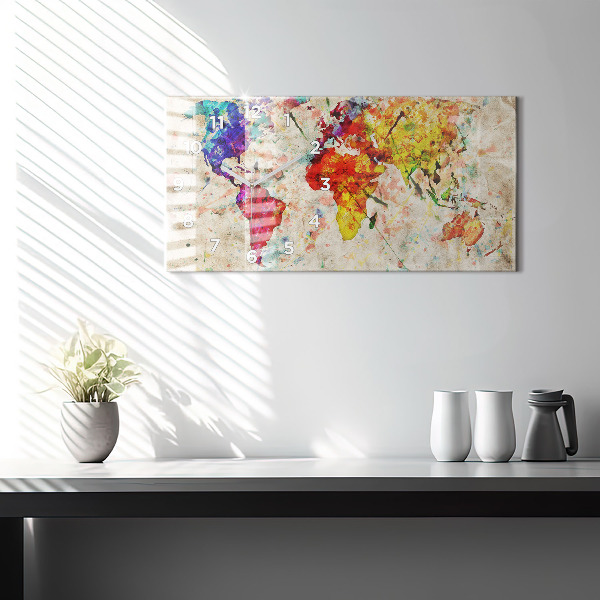 Ceas orizontale de perete din sticlă Harta lumii colorate
