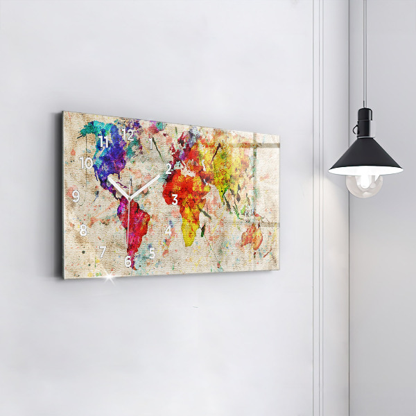 Ceas orizontale de perete din sticlă Harta lumii colorate