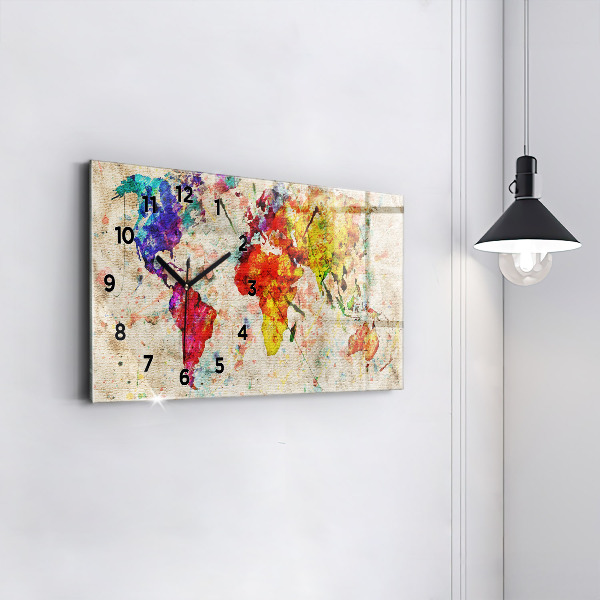 Ceas orizontale de perete din sticlă Harta lumii colorate