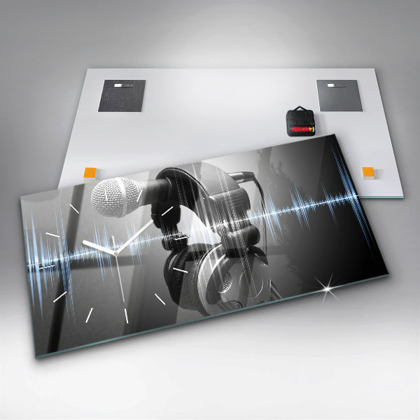 Ceas orizontale de perete din sticlă Microfon și căști