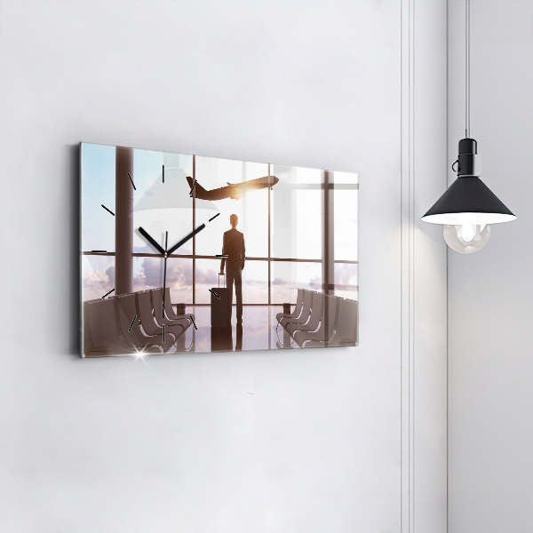 Ceas orizontale de perete din sticlă Omul la aeroport