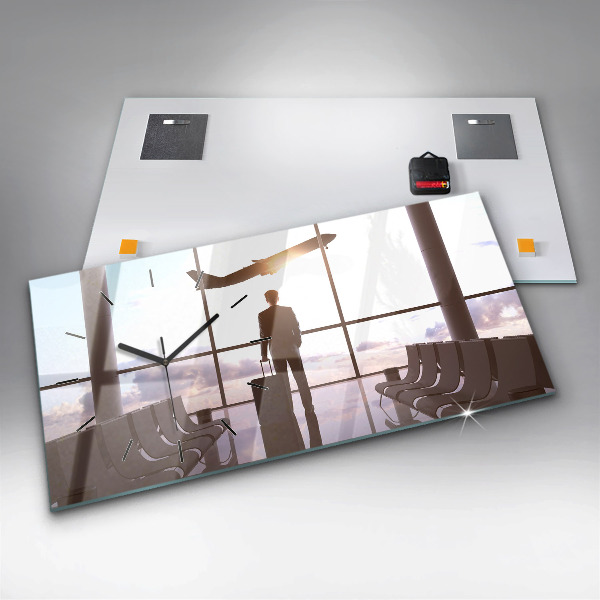 Ceas orizontale de perete din sticlă Omul la aeroport