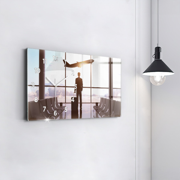 Ceas orizontale de perete din sticlă Omul la aeroport