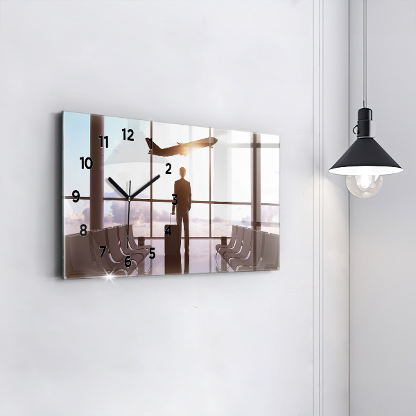 Ceas orizontale de perete din sticlă Omul la aeroport