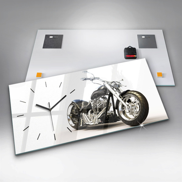 Ceas orizontale de perete din sticlă Motocicletă neagră