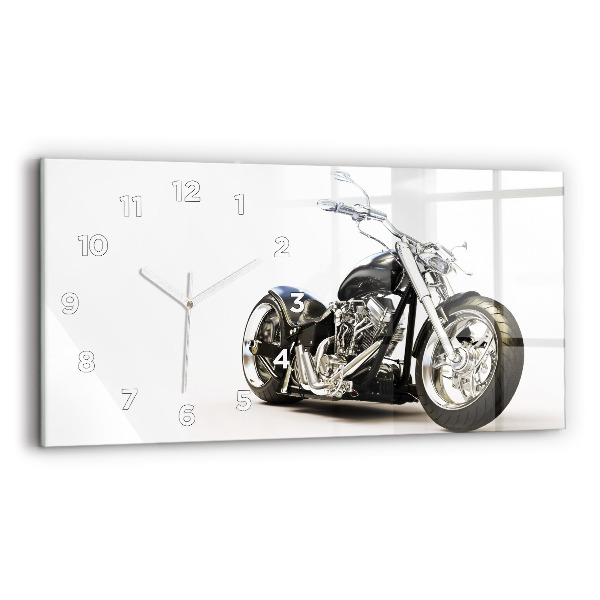 Ceas orizontale de perete din sticlă Motocicletă neagră