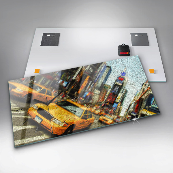 Ceas orizontale de perete din sticlă Taxiuri din New York