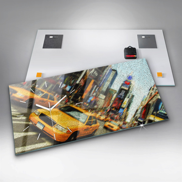 Ceas orizontale de perete din sticlă Taxiuri din New York