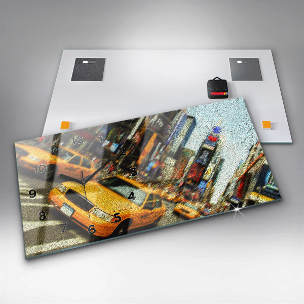 Ceas orizontale de perete din sticlă Taxiuri din New York