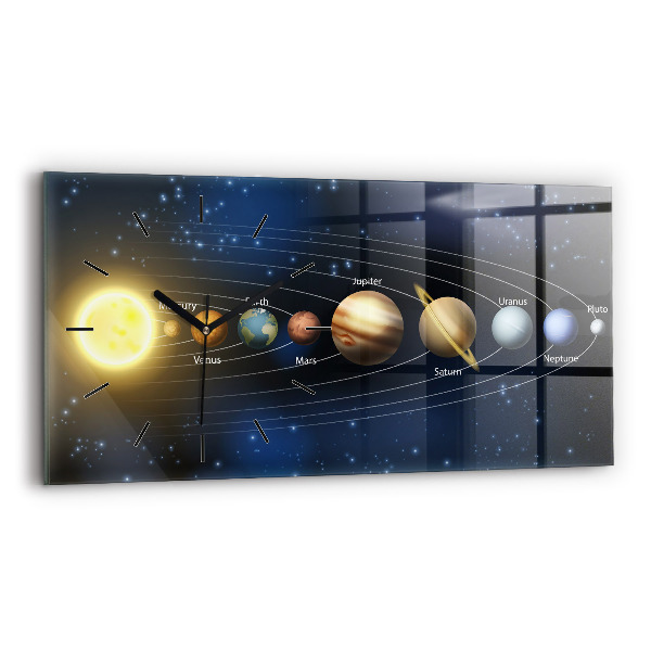 Ceas orizontale de perete din sticlă Sistemul Solar